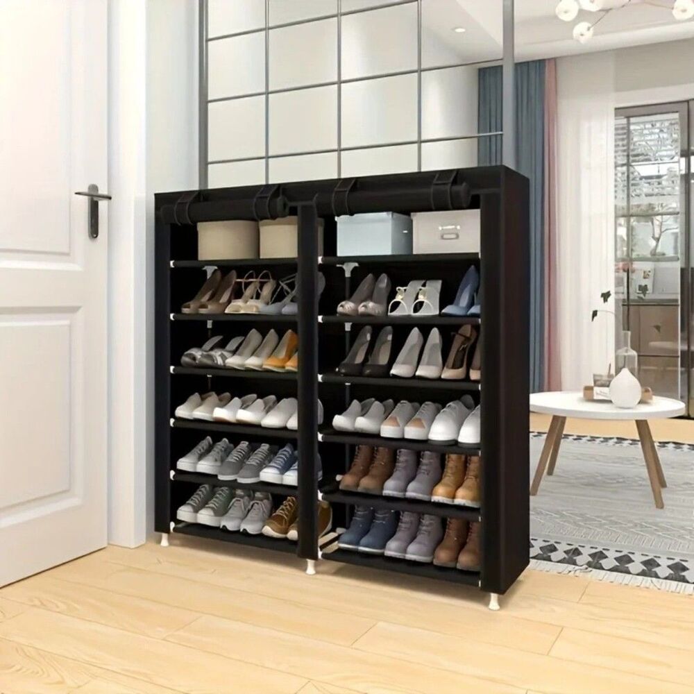 6-layer Double Row Shoe Rack with Dust Cover, Easy To Assemble and Store Shoes